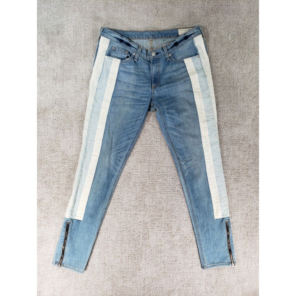 Rag & Bone Light Blue Stripe Side-Panel Skinny Jeans